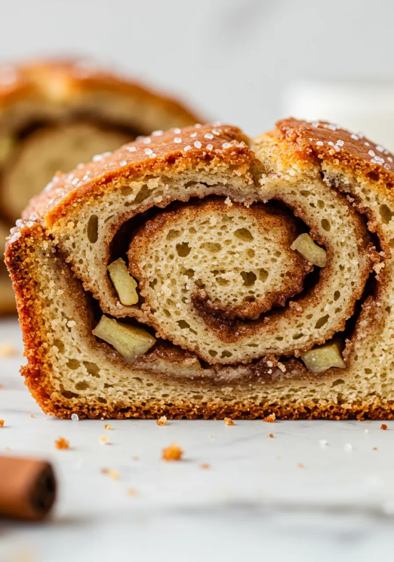 Extreme close-up of apple cinnamon swirl loaf texture