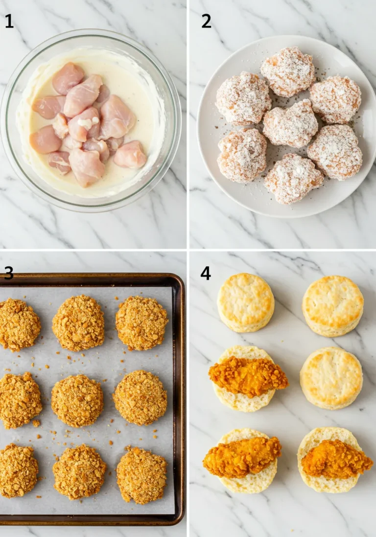 Four Step-by-Step Images in a Grid for Making Chicken Minis