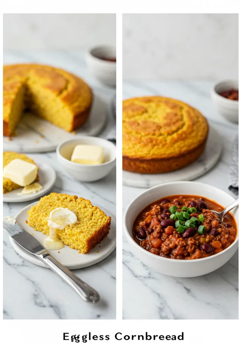 Two Serving Suggestions for Eggless Cornbread in a Split Image