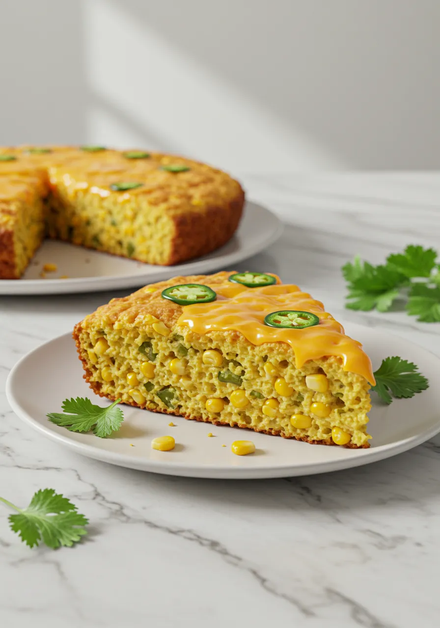 Delicious baked Jiffy Mexican Cornbread slice on a plate