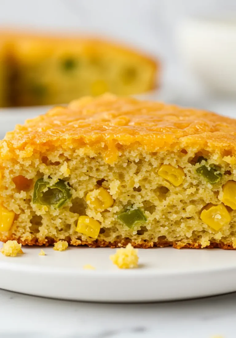 Extreme close-up showing texture of Mexican Cornbread
