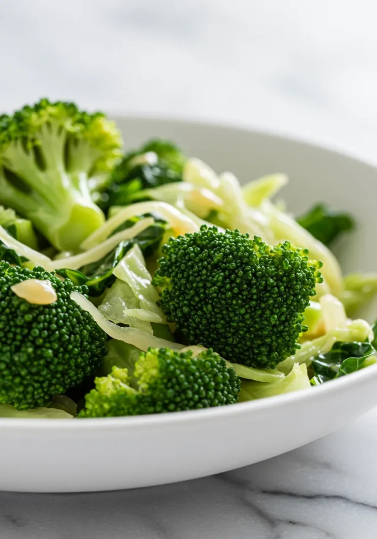 Extreme close-up showing the detailed texture of Panda Express Super Greens.
