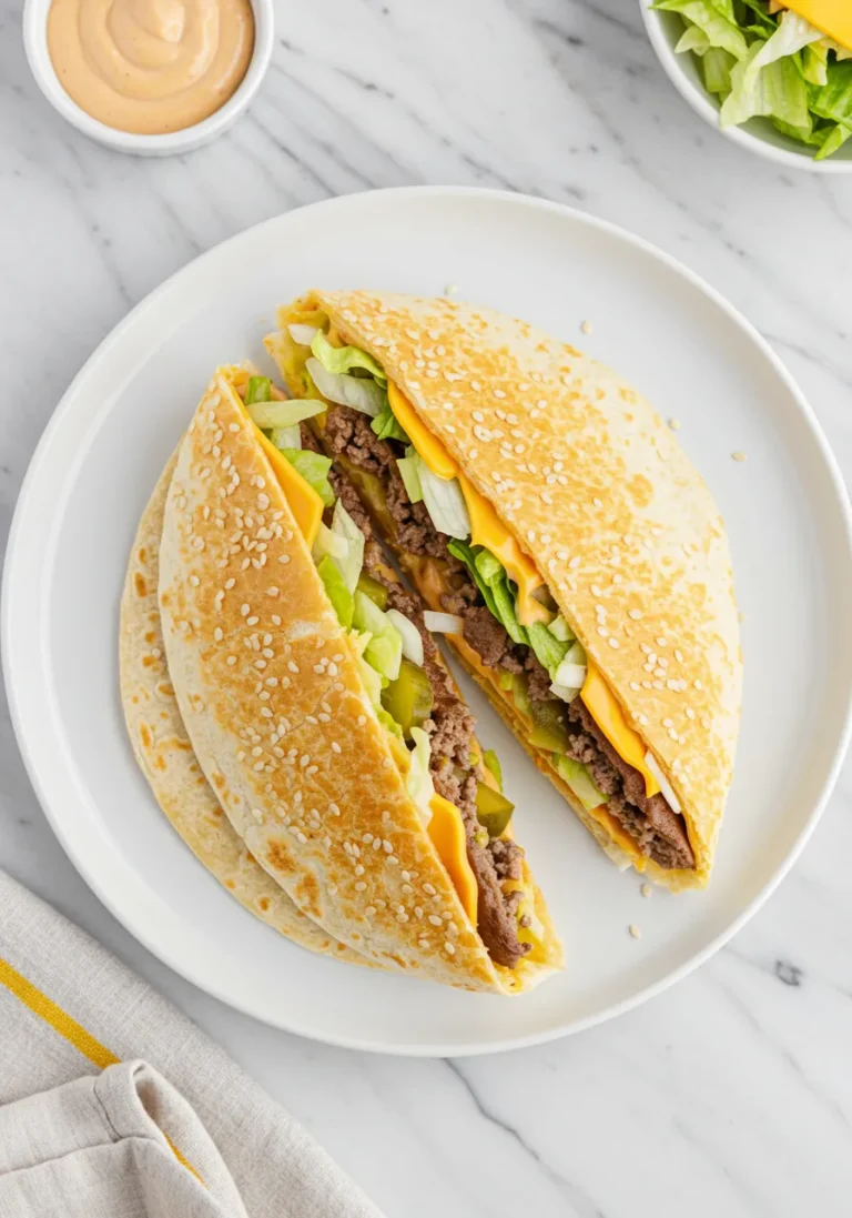 Overhead view of a Big Mac Wrap on a plate