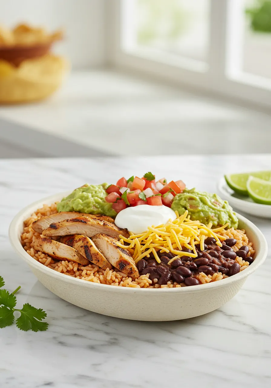 Delicious Moe's Burrito Bowl with grilled chicken and fresh toppings