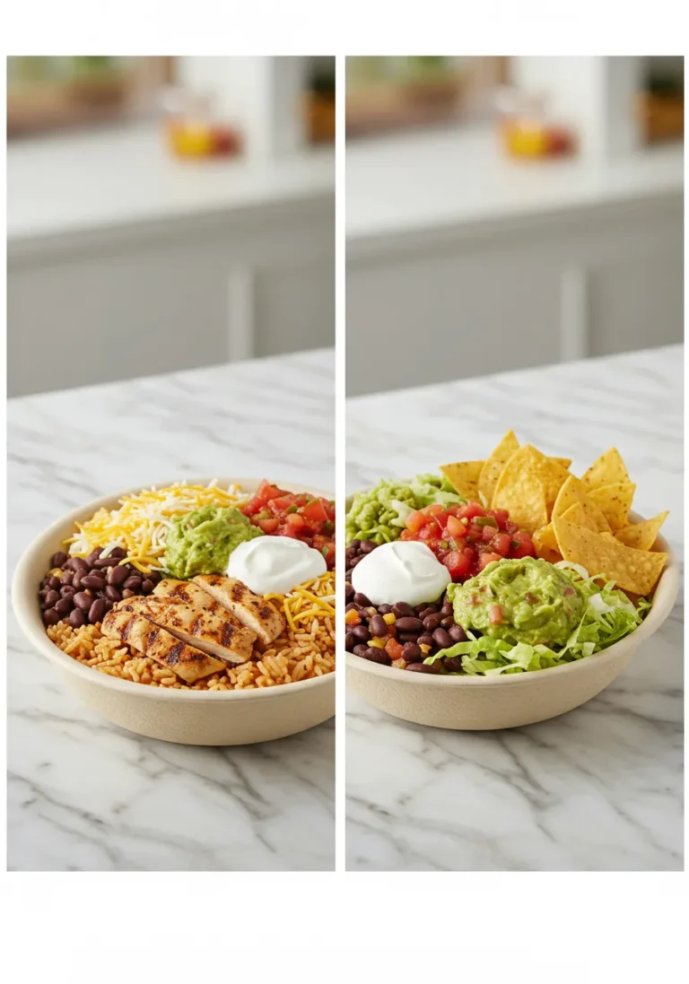 Two serving suggestions for Moe's Burrito Bowl: classic bowl and deconstructed salad style