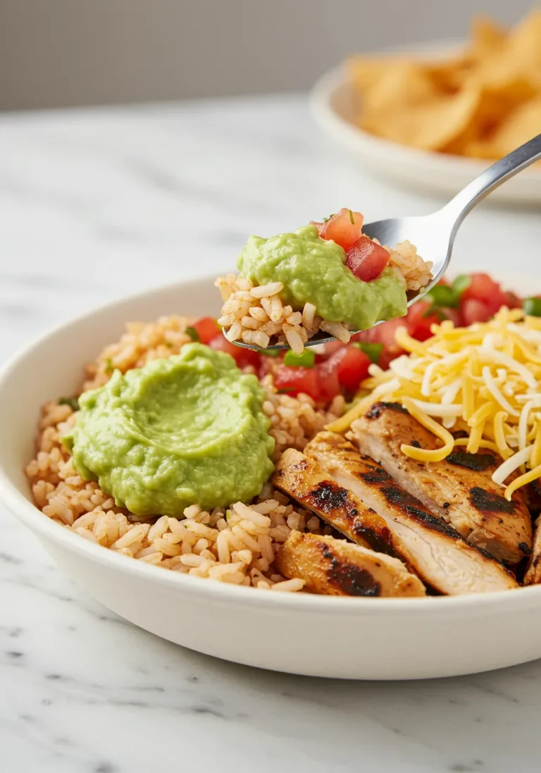 Close-up shot highlighting the textures of Moe's Burrito Bowl toppings