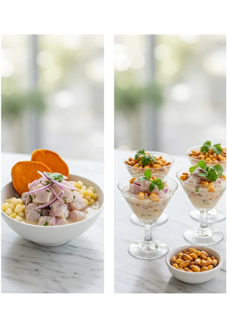 Two ways to serve Peruvian Ceviche - bowl and appetizer cups