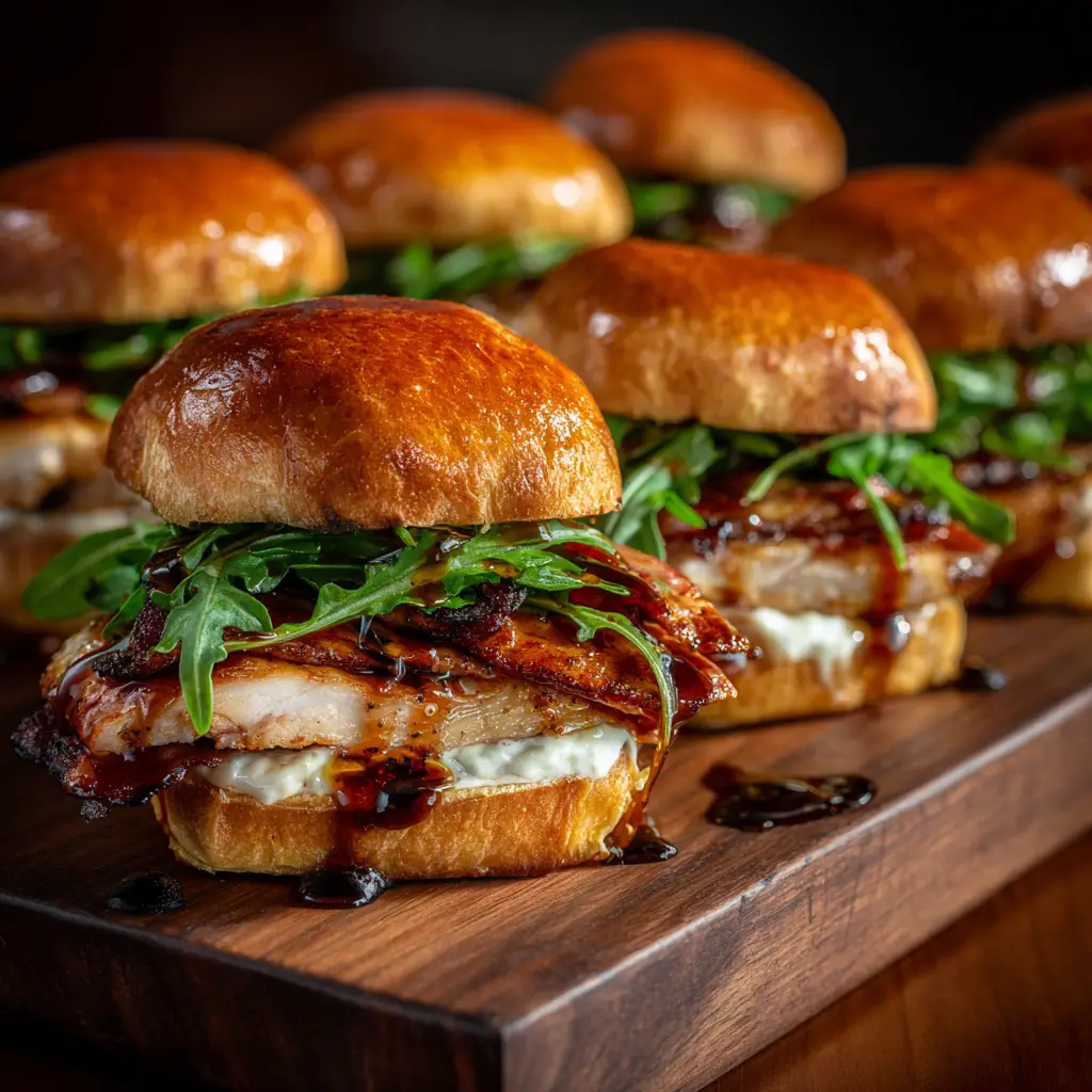 Maple Chicken Bacon Sliders: Sweet, Savory & Irresistible! 2 A batch of baked Hawaiian roll sliders in a baking dish, topped with a glistening maple butter glaze before being served.