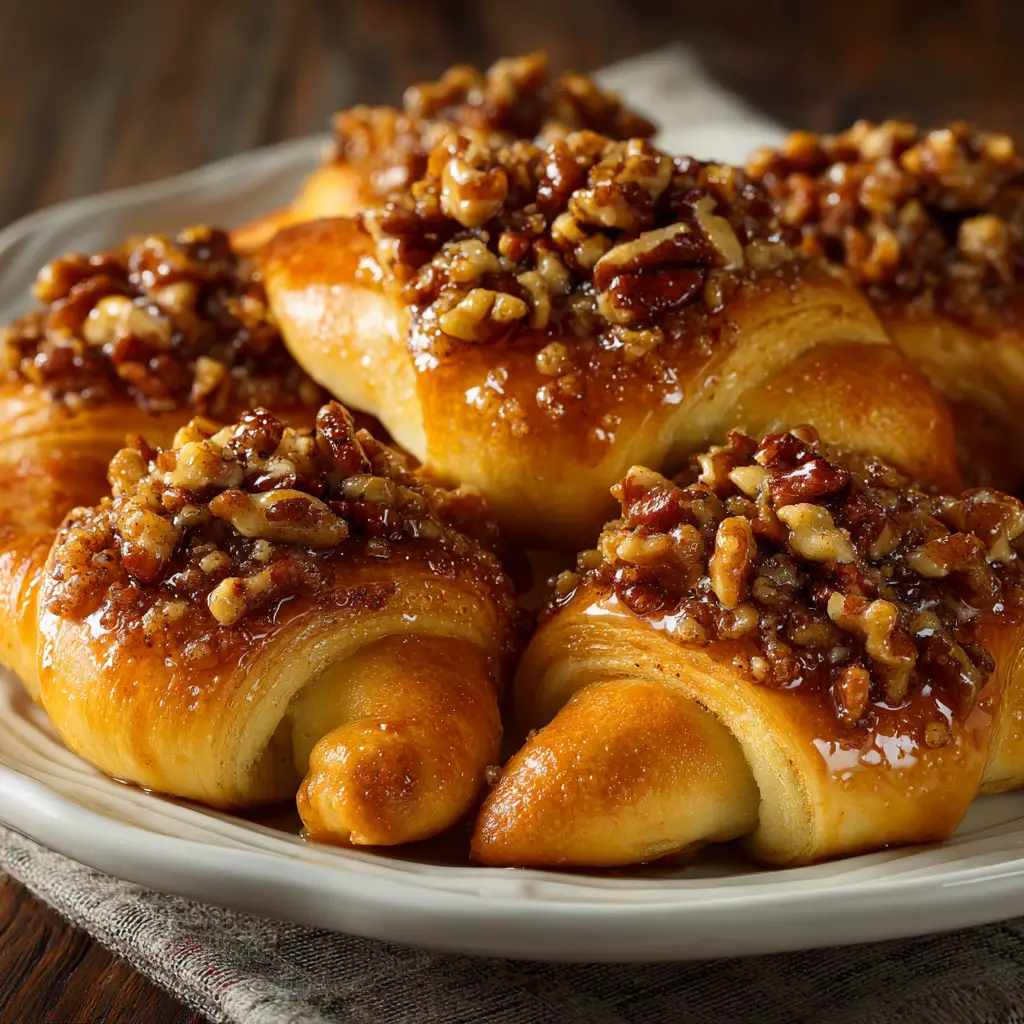 Pecan Pie Crescent Rolls: The Easiest Holiday Treat 2 A batch of freshly baked pecan pie crescent rolls cooling on a wire rack, with some filling bubbling out.