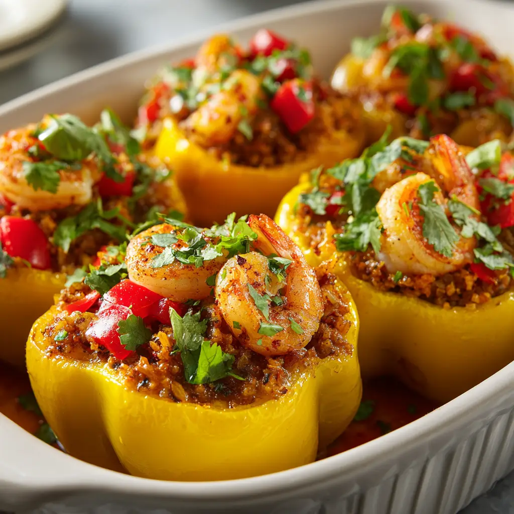 Cajun-Style Stuffed Bell Peppers: A Flavor-Packed Weeknight Dinner 3 A vibrant yellow bell pepper half filled with a savory Cajun rice and meat stuffing, shown before baking. The filling is rich with herbs and spices.