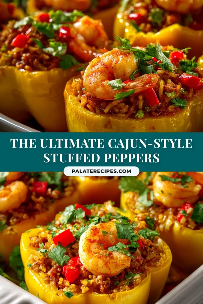 Cajun-Style Stuffed Bell Peppers: A Flavor-Packed Weeknight Dinner 4 A close-up of cheesy Cajun-Style Stuffed Bell Peppers in a baking dish. The peppers are filled with a savory mixture of rice and meat, and topped with melted, bubbly cheese.