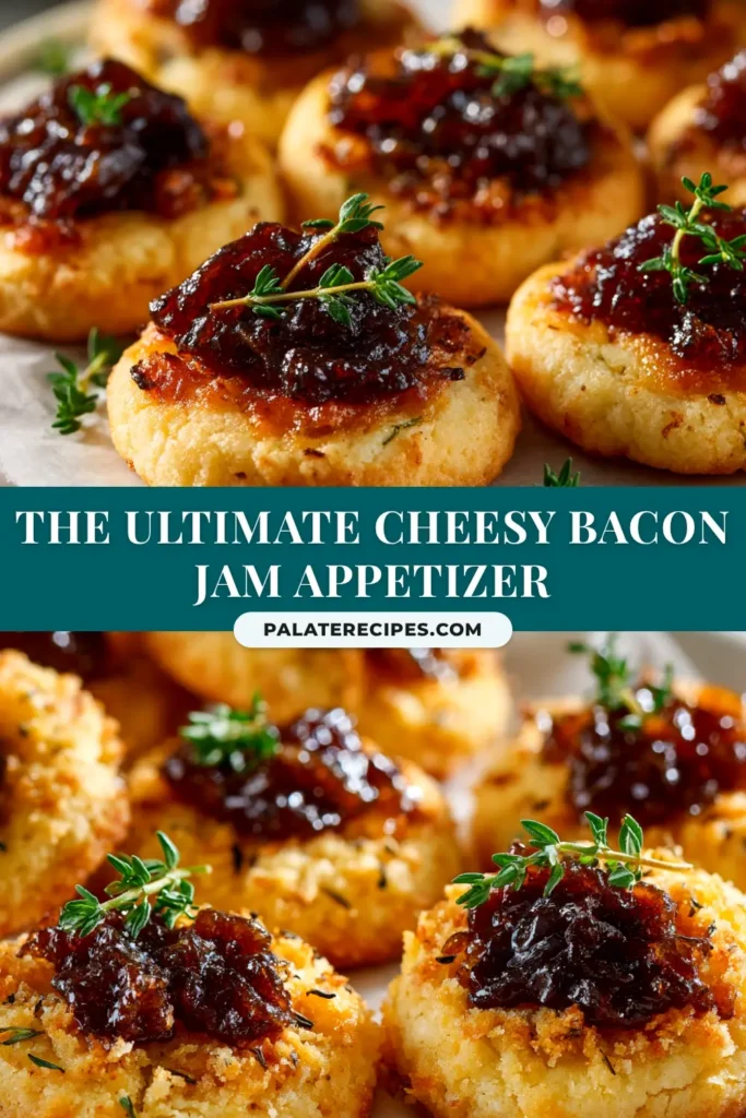 A platter of delicious Cheesy Thumbprint Bacon Jam appetizers, garnished with fresh chives. The perfect savory party food.