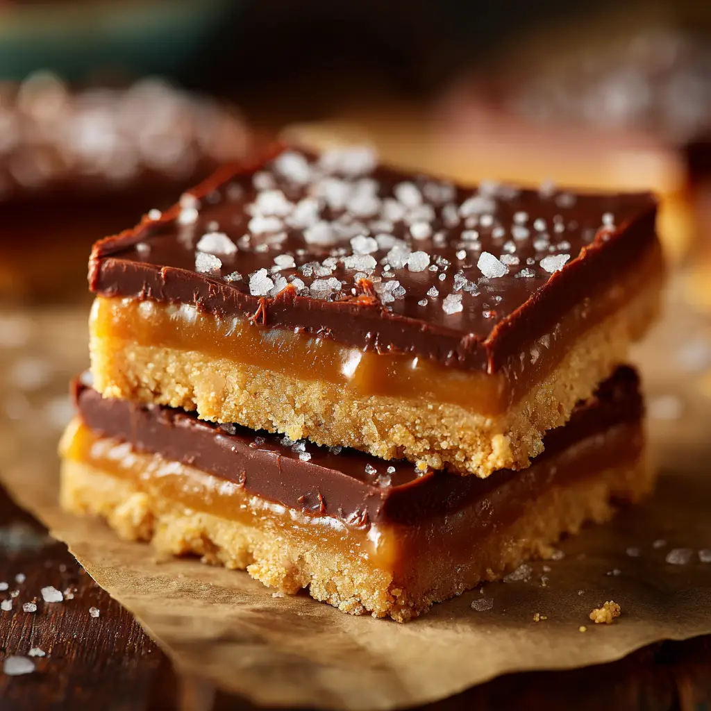 A delicious stack of two chocolate chip oat bars, ready to be served as a potluck dessert.