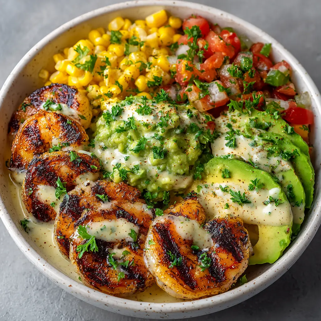 Grilled Shrimp Bowl: The Ultimate Healthy & Flavorful Meal 2 A small bowl of creamy cilantro-lime dressing next to fresh ingredients like lime and cilantro, ready to be drizzled over the grilled shrimp bowl.