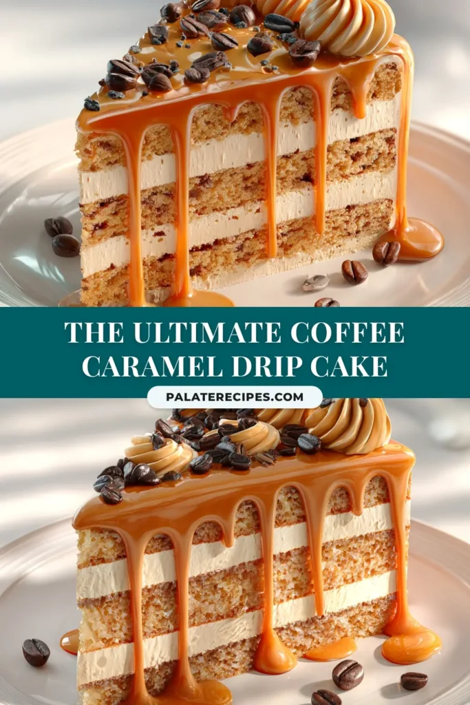 Coffee Caramel Cake: The Ultimate Recipe for a Perfect Treat 5 A beautiful slice of coffee caramel cake on a white plate, showing the layers of moist coffee cake, espresso buttercream, and a generous caramel drizzle.