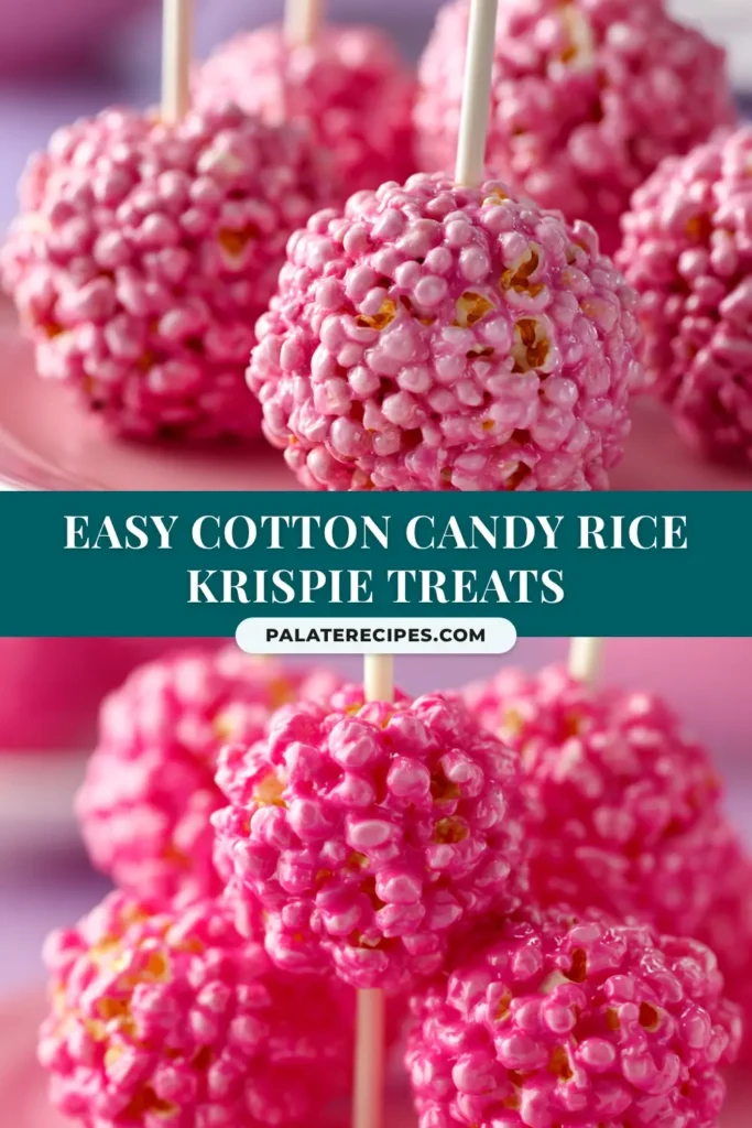 Cotton Candy Rice Krispie Treats: The Ultimate No-Bake Recipe 4 A stack of colorful Cotton Candy Rice Krispie Treats. This easy no-bake dessert recipe with pink and blue swirls is perfect for birthday parties and fun snacks.