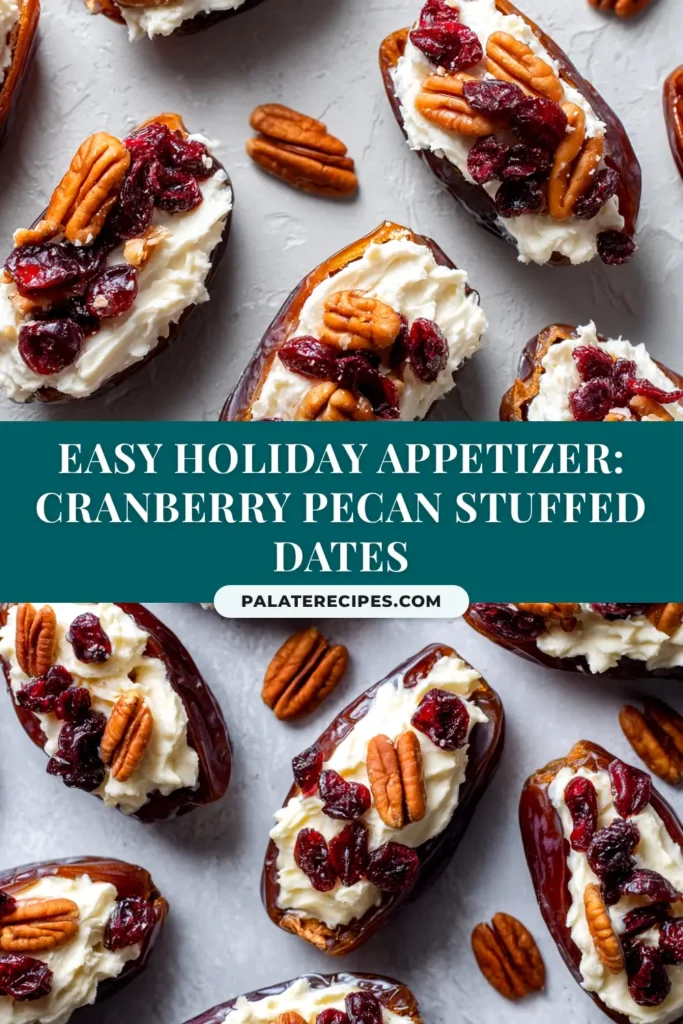 A platter of cranberry pecan cream cheese stuffed dates, a perfect no-bake holiday appetizer.