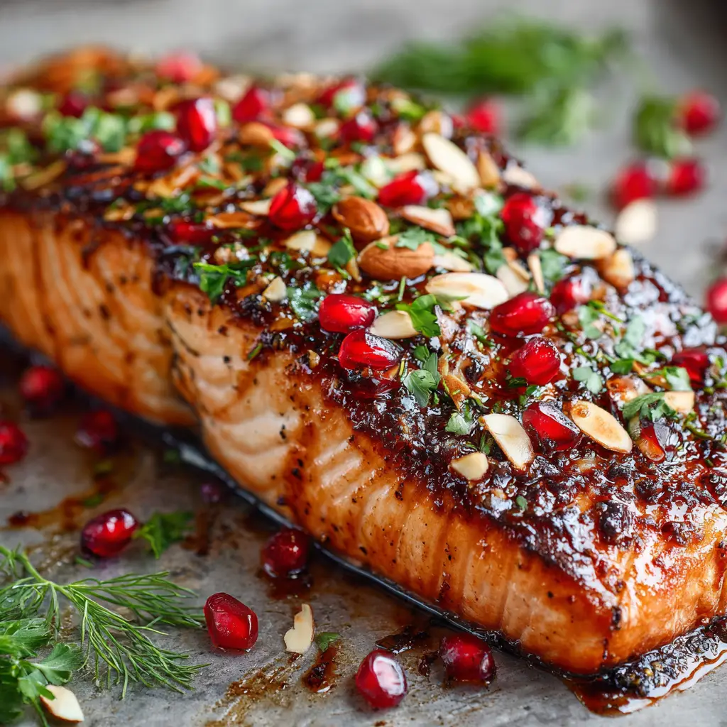 A whole side of Christmas salmon being glazed with a cranberry orange sauce before baking in the oven.