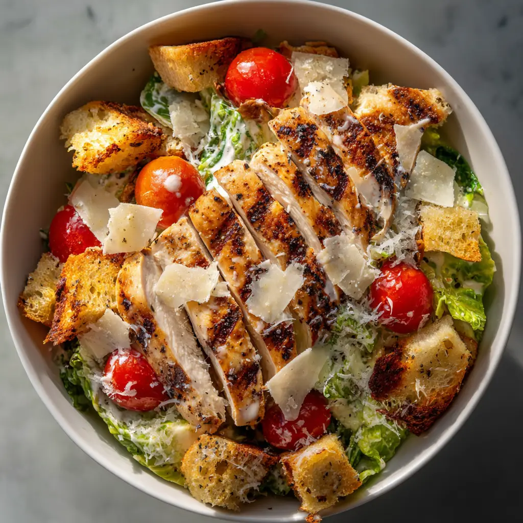 Grilled Chicken Caesar Salad (Restaurant-Style at Home) 2 Sliced grilled chicken breast on a cutting board, showing its juicy texture, ready to be added to a classic caesar salad.