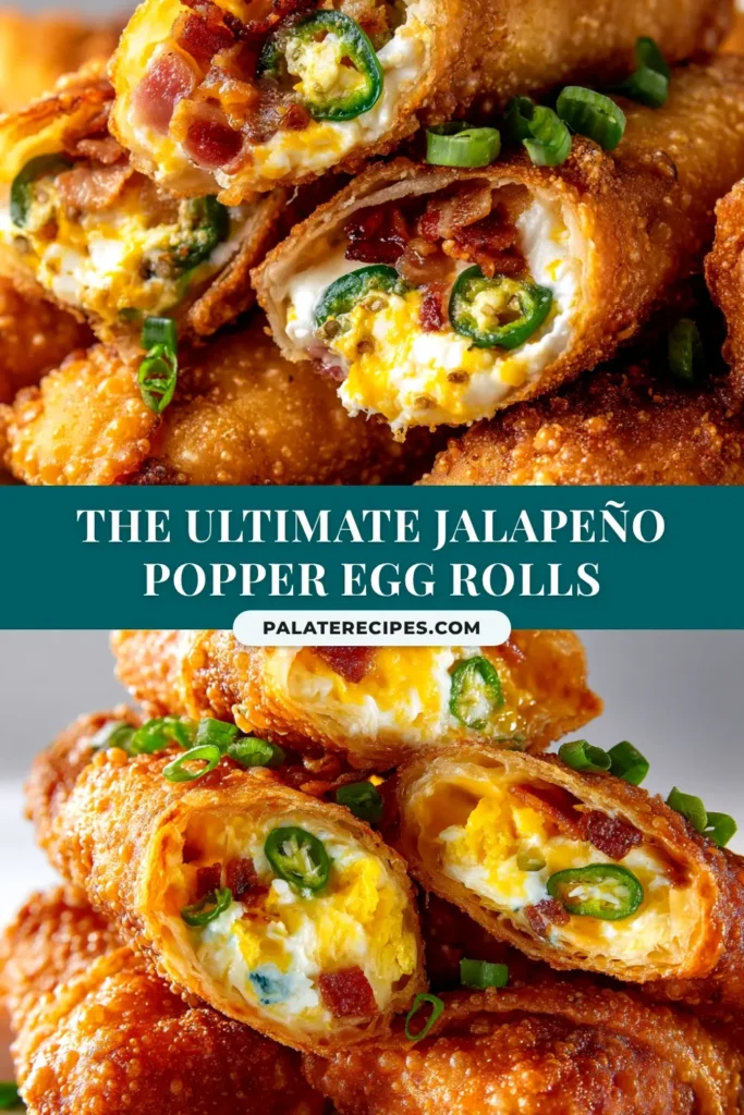 Jalapeño Popper Egg Rolls: The Ultimate Crispy & Creamy Appetizer 4 A platter of crispy, golden-brown Jalapeño Popper Egg Rolls, with one cut in half to show the creamy cheese and jalapeño filling. Served with a side of ranch for dipping.