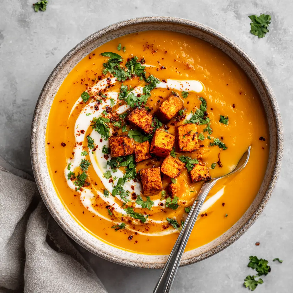 Butternut Squash Sweet Potato Soup (The Ultimate Creamy Recipe) 2 The butternut squash sweet potato soup simmering in a large pot before being blended.