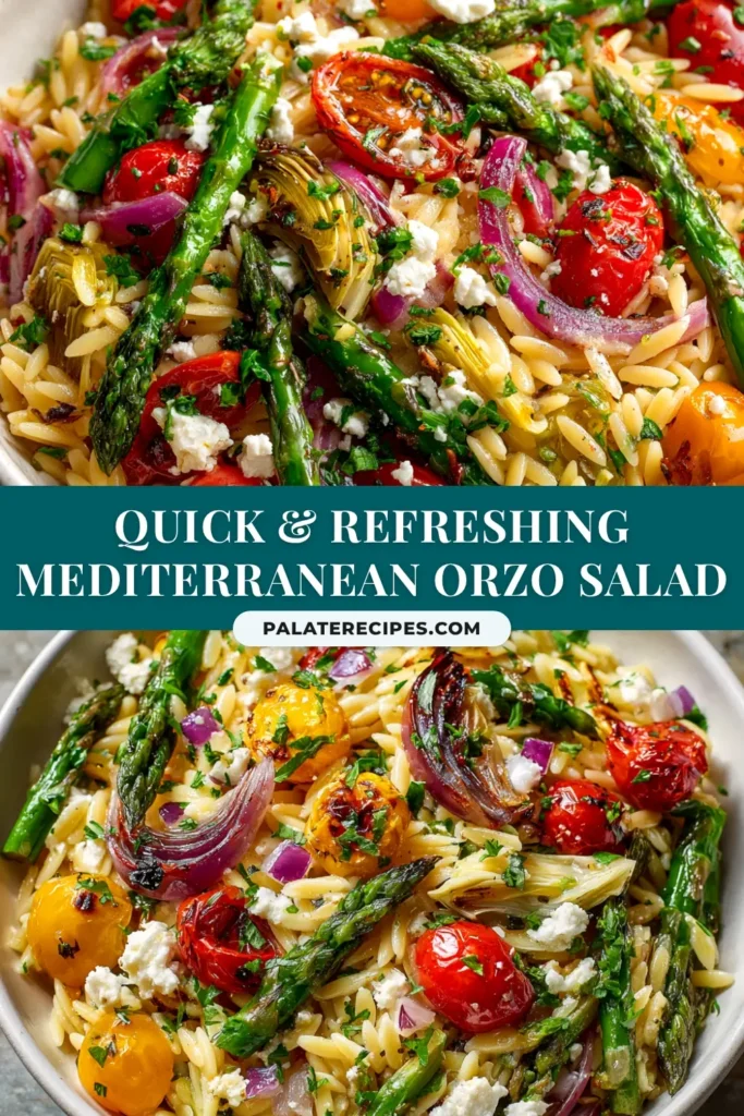 Orzo Salad (The Ultimate Mediterranean Recipe) 5 A vibrant Mediterranean orzo salad in a white bowl, topped with fresh herbs and feta. The perfect summer side dish.