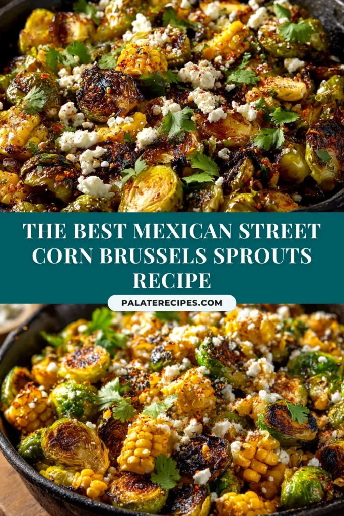 Mexican Street Corn Brussels Sprouts: The Ultimate Elote-Style Side Dish 4 A top-down view of Mexican Street Corn Brussels Sprouts in a white serving bowl, garnished with cotija cheese and cilantro.