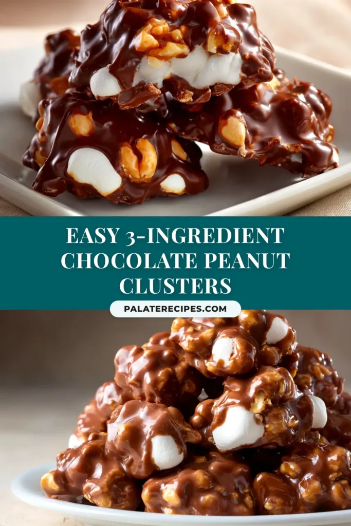 An overhead shot of easy no-bake peanut marshmallow clusters on a rustic wooden board. The perfect 4-ingredient Christmas candy recipe!