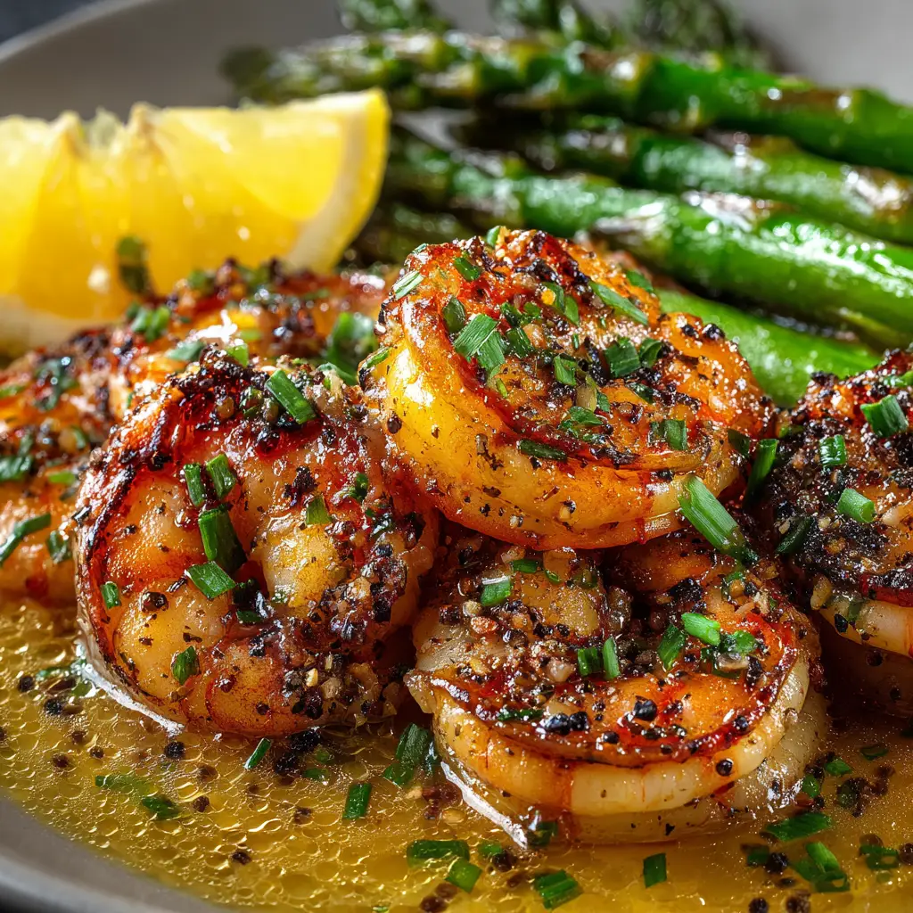 Lemon Garlic Shrimp and Asparagus (Easy One-Pan Recipe) 3 A sheet pan with raw asparagus and seasoned shrimp, ready to be roasted for the baked shrimp and asparagus recipe.