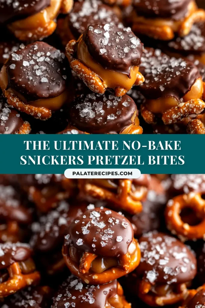 A platter of homemade Snickers Pretzel Bites, coated in rich milk chocolate and sprinkled with sea salt, ready for a party.
