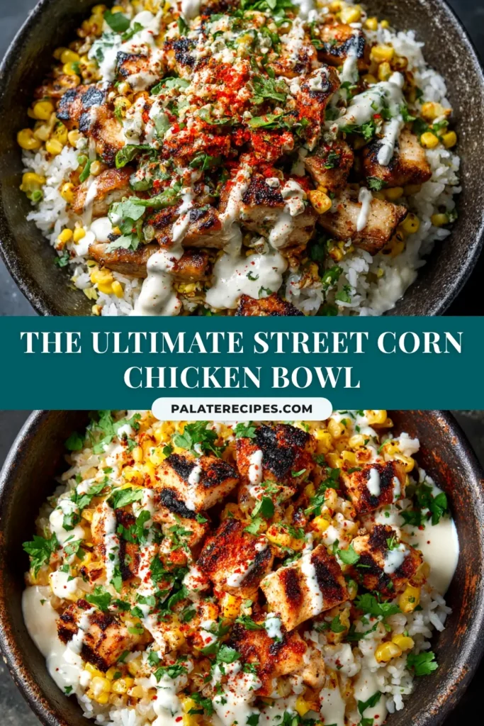 Street Corn Chicken Rice Bowl: A Flavor-Packed Weeknight Meal 5 A vibrant and delicious Street Corn Chicken Rice Bowl in a white bowl, shown from an overhead angle, perfect for a quick weeknight dinner.