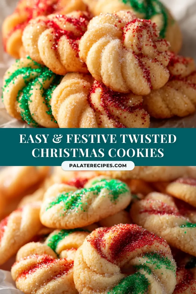 A close-up shot of festive red and white twisted Christmas cookies arranged on a wire cooling rack, perfect for a holiday Pinterest board.