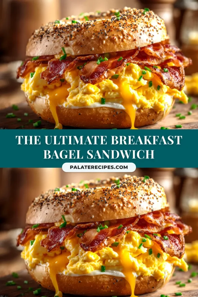 A delicious and easy Breakfast Bagel Sandwich stacked with a perfectly fried egg, crispy bacon, and melted cheese on a toasted everything bagel.