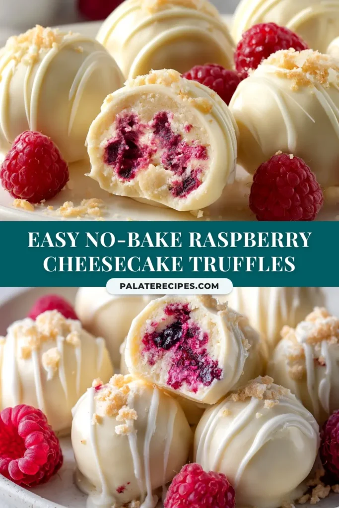 A beautiful overhead shot of no-bake white chocolate raspberry cheesecake balls on a platter, ready to be served. A perfect easy dessert recipe for parties.