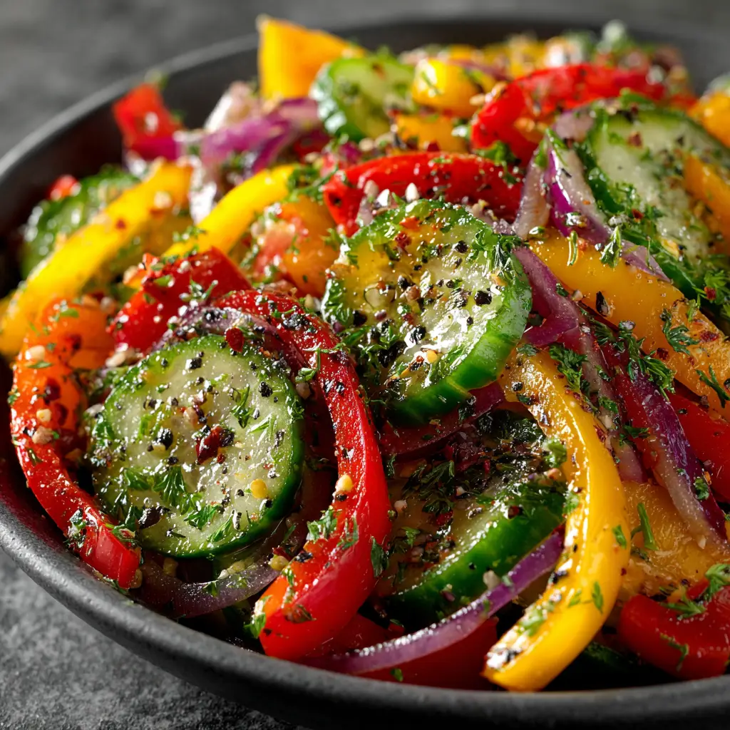 Cucumber Sweet Pepper Salad: The Ultimate Refreshing Side Dish 2 The ingredients for the cucumber and bell pepper salad dressing being whisked in a small glass bowl.