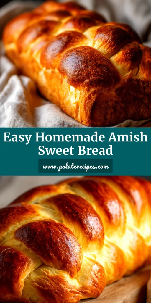 Amish Sweet Bread (The Easiest No-Starter Recipe) 4 A beautiful overhead shot of a freshly baked loaf of Amish Sweet Bread, with one slice cut to show the moist and tender crumb inside.