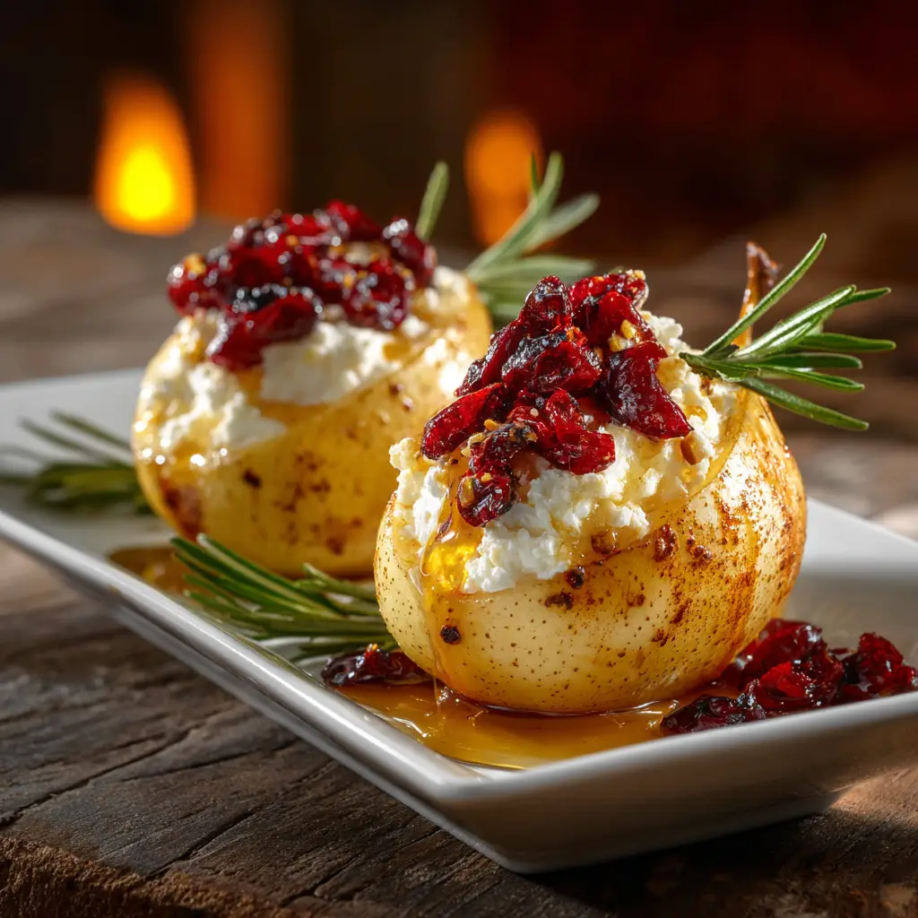 A detailed shot of baked pears with a brown sugar topping, illustrating the simple ingredients and preparation process for this easy recipe.
