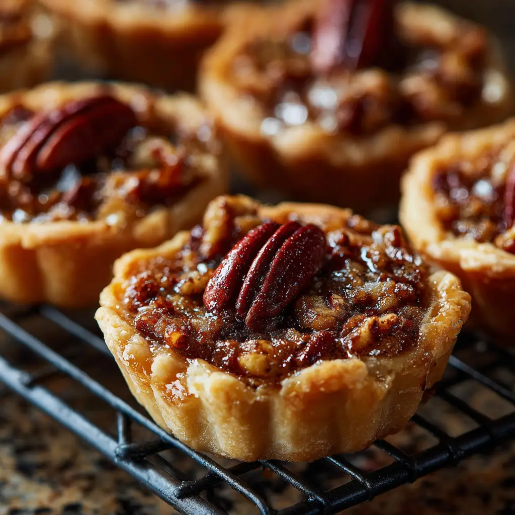 Pecan Tassies Recipe (The Ultimate Holiday Treat) 2 A collection of pecan tassies cooling on a wire rack after baking, ready to be served as a holiday dessert.
