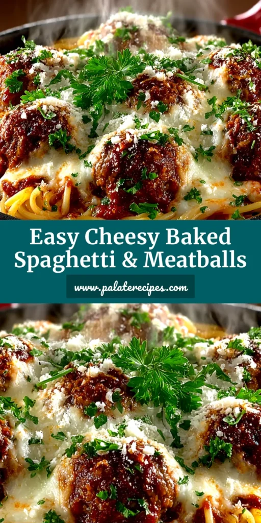 Baked Spaghetti and Meatballs (The Ultimate Comfort Casserole) 5 A delicious serving of Baked Spaghetti and Meatballs casserole on a white plate, showcasing cheesy pasta and savory meatballs in a rich tomato sauce.