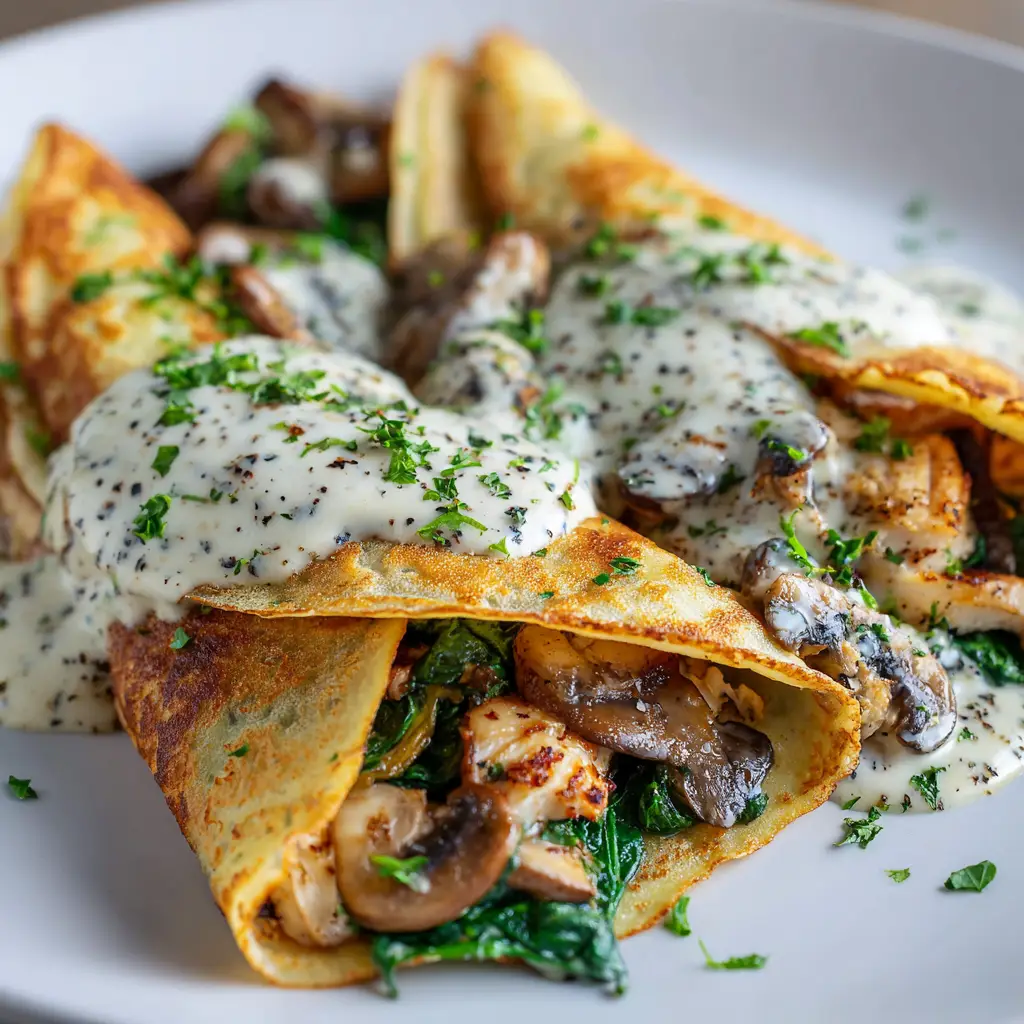 Savory Chicken Crepes: An Easy & Elegant Meal 2 A baking dish filled with assembled savory chicken crepes, topped with shredded cheese and ready for the oven.