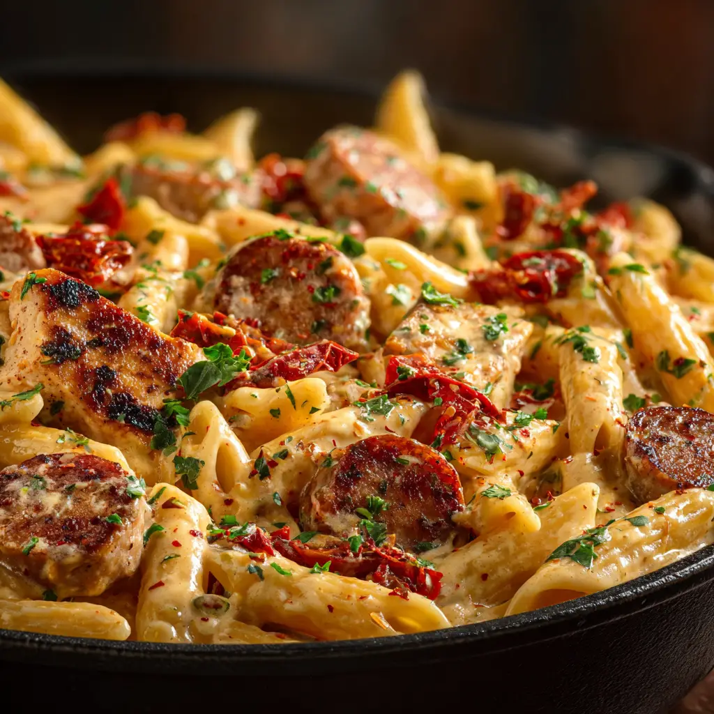 A fork twirling a bite of the finished Creamy Pepper Jack Pasta, showcasing the cheesy texture. The pasta is coated in the rich, spicy sauce.