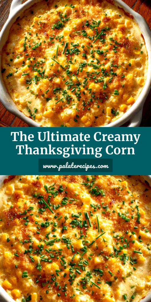 A serving dish filled with delicious Creamy Thanksgiving Corn, garnished with fresh chives and ready for a holiday meal.