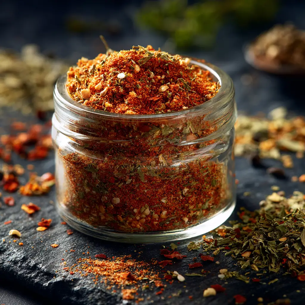 Homemade Slap Ya Mama Seasoning (The BEST Copycat Recipe) 2 A small bowl of homemade Slap Ya Mama seasoning next to the individual spice ingredients like cayenne and black pepper.
