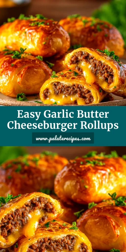 Cheeseburger Rollups: The Ultimate Easy Appetizer 4 A platter of golden-brown cheeseburger rollups, sprinkled with sesame seeds and served with a side of special dipping sauce. The perfect easy appetizer recipe.
