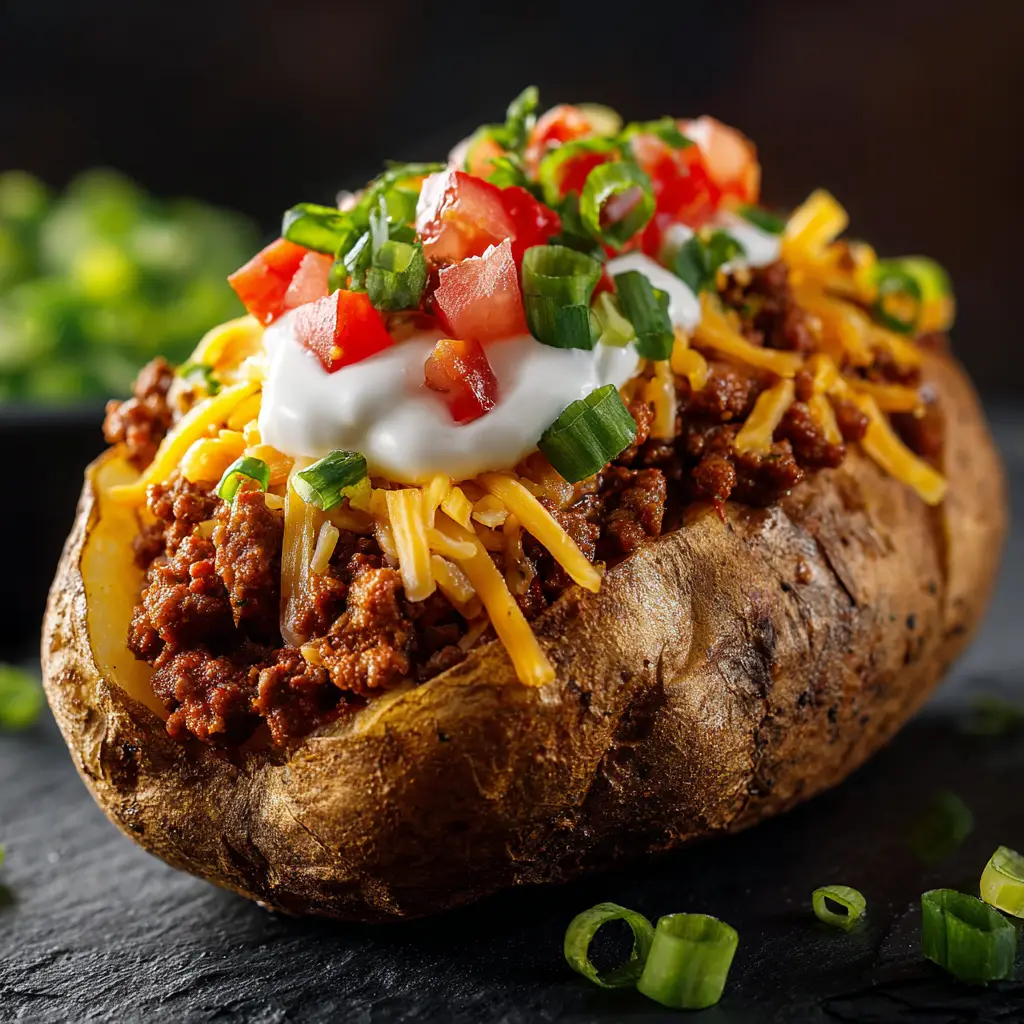 Taco Loaded Baked Potatoes: The Ultimate Weeknight Dinner 3 An extreme close-up of a fluffy baked potato split open, ready to be filled with savory taco meat and delicious toppings.