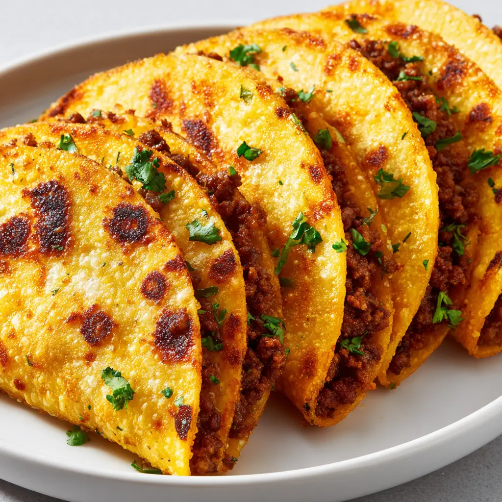 A batch of tacos dorados being fried in a skillet with hot oil. The tacos are sizzling and turning a light golden color, illustrating the cooking process.