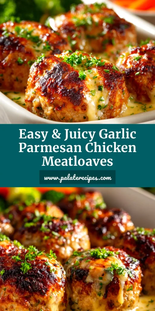 Garlic Parmesan Chicken Meatloaves: The Ultimate Weeknight Dinner 4 A close-up overhead shot of golden-brown Garlic Parmesan Chicken Meatloaves on a serving platter, garnished with fresh parsley. The perfect easy weeknight dinner idea.