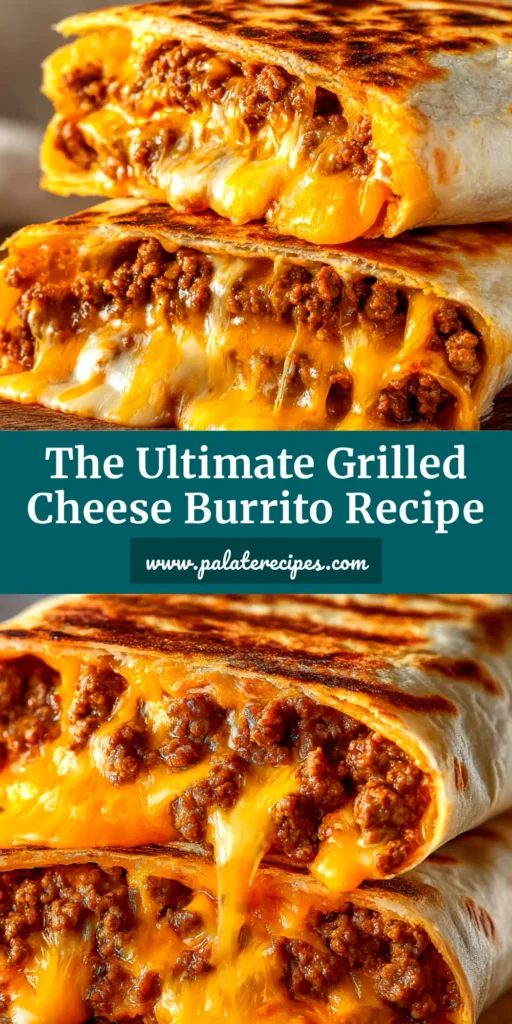 A delicious Grilled Cheese Burrito sliced in half to show the beefy, cheesy filling, with a perfectly crispy grilled cheese exterior. The ultimate comfort food recipe.