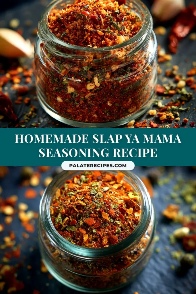 Homemade Slap Ya Mama Seasoning (The BEST Copycat Recipe) 5 A jar of homemade Slap Ya Mama seasoning with a wooden scoop, surrounded by whole peppercorns and cayenne peppers. The perfect copycat Cajun recipe.