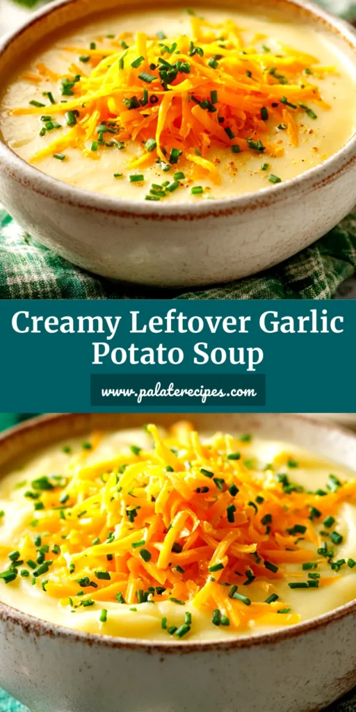 Leftover Mashed Potato Soup: The Ultimate 20-Minute Comfort Meal 5 A delicious bowl of leftover mashed potato soup garnished with cheddar cheese, bacon, and fresh chives, ready to be pinned.